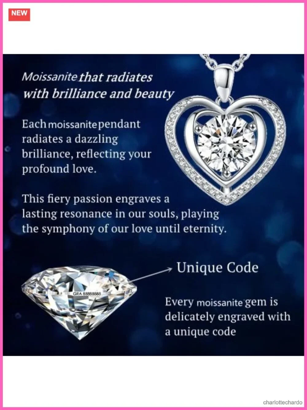 Heart Pendant Necklace Platinum Filled 925 Silver Moissanite I Love You